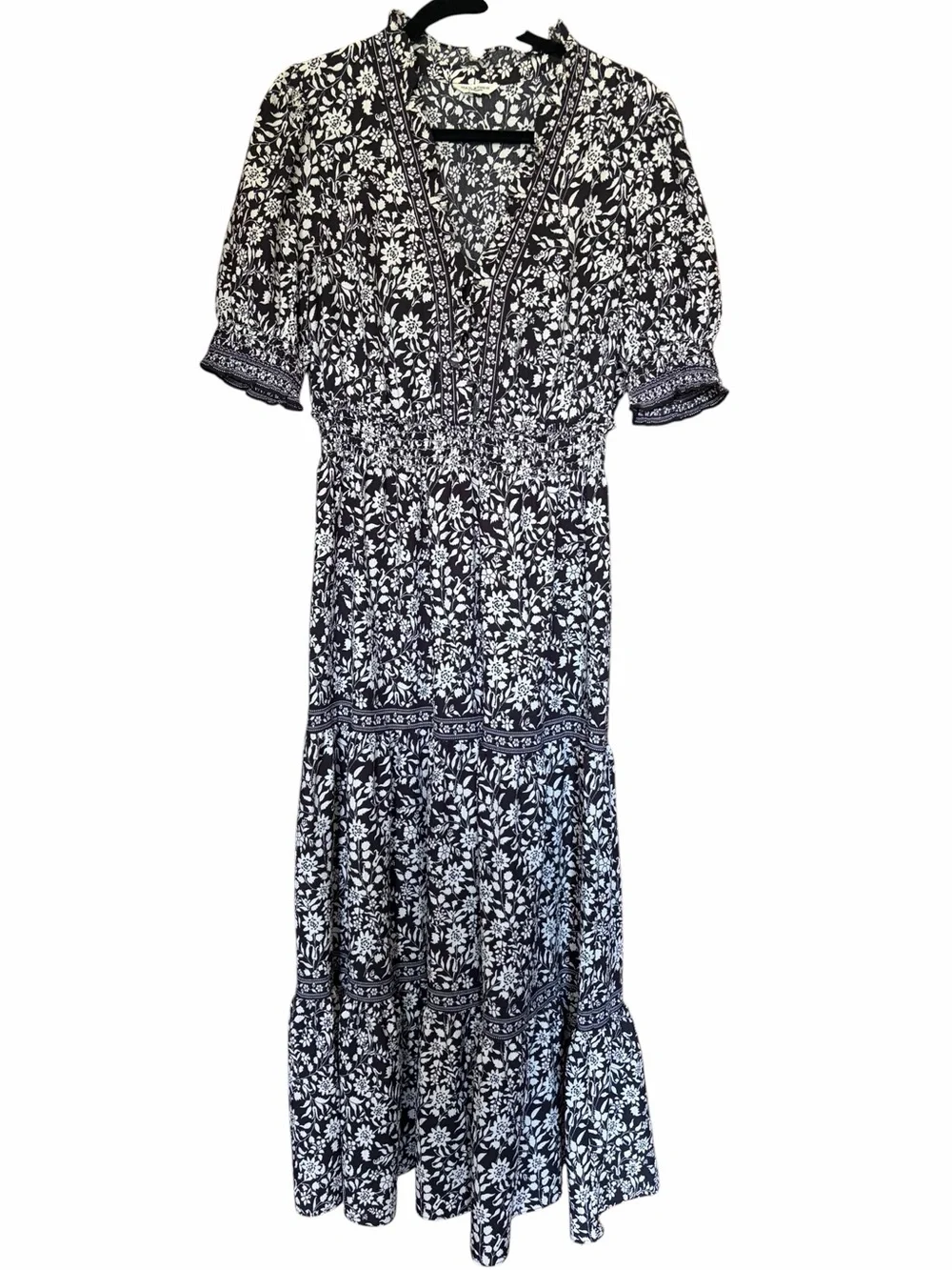 Max Studio Cottagecore Black & White Floral Tiered Maxi Dress - Picture 2 of 7